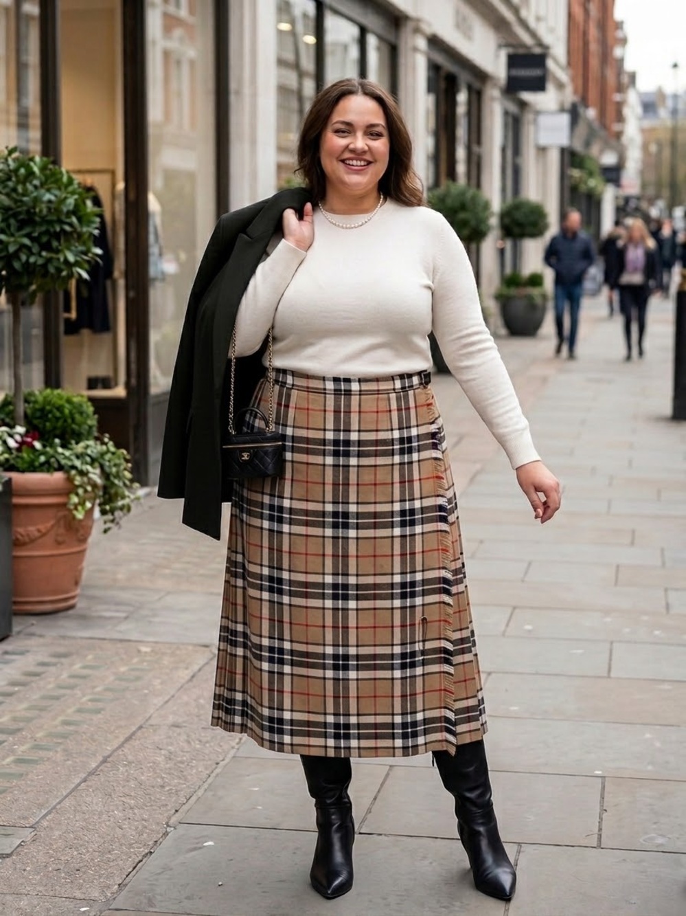 Vintage James Pringle Weavers Scotland Plaid Pleated Kilt Skirt Beige Size 18